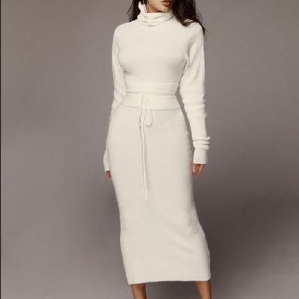 Ivory Aubrey Turtleneck Sweater Dress - Small